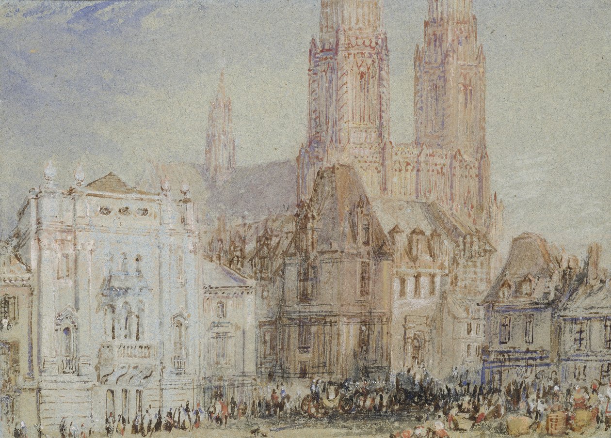 Orléans, c. 1830 (vesiväri ja vartaloväri kynällä ja punaisella, ruskealla ja mustalla musteella) tekijältä Joseph Mallord William Turner