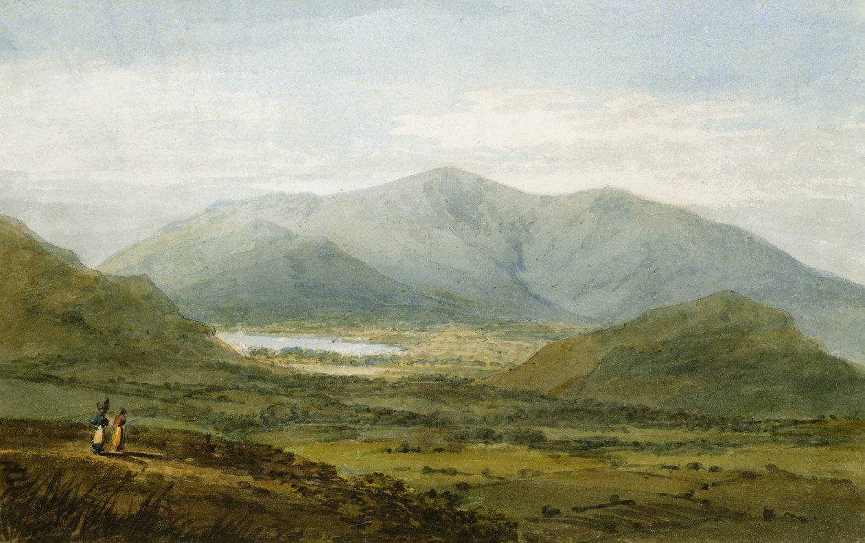 Skiddaw Newlandsin laaksosta, Bassenthwaite Lake kaukana (lyijykynä ja wc paperille). tekijältä Joseph Mallord William Turner