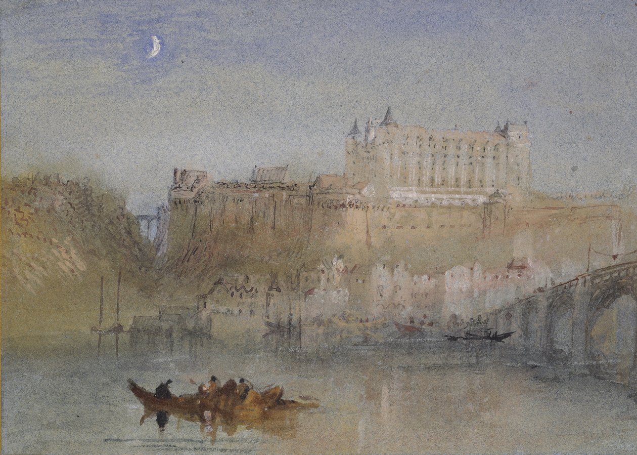 Amboisen silta ja linna, n. 1830 (akvarelli grafiitin ja bodycolorin päälle sekä tussi ja ruskea, musta ja punertava muste). tekijältä Joseph Mallord William Turner