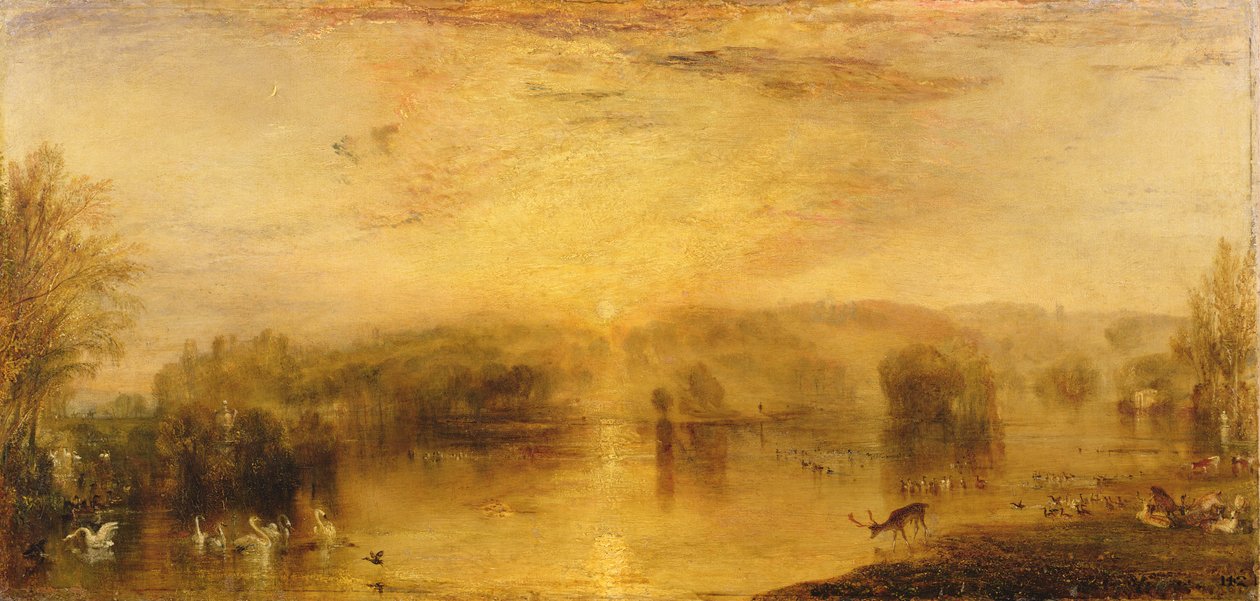 Lake, Petworth: Auringonlasku, polttarit juovat tekijältä Joseph Mallord William Turner