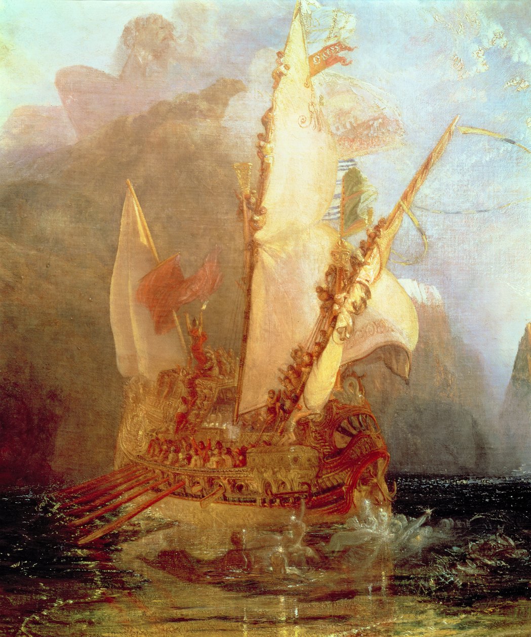 Ulysses Deriding Polyphemus, yksityiskohta laivasta, 1829 (889:n yksityiskohta) tekijältä Joseph Mallord William Turner