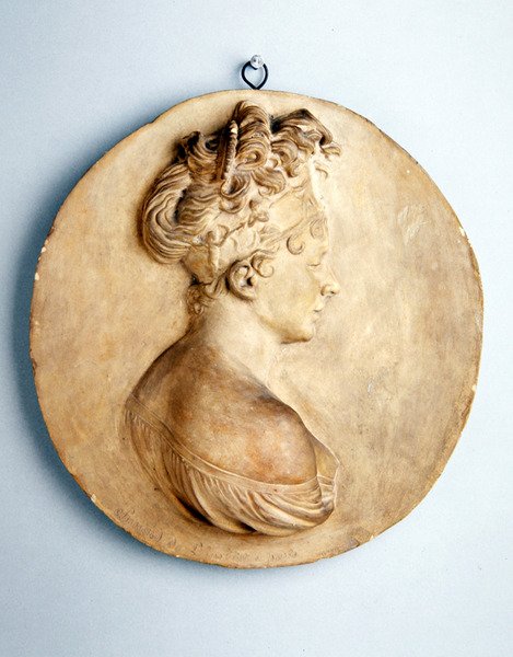 Madame Recamierin pyöreä reliefi, noin 1801-1802 (terrakotta). tekijältä Joseph Chinard