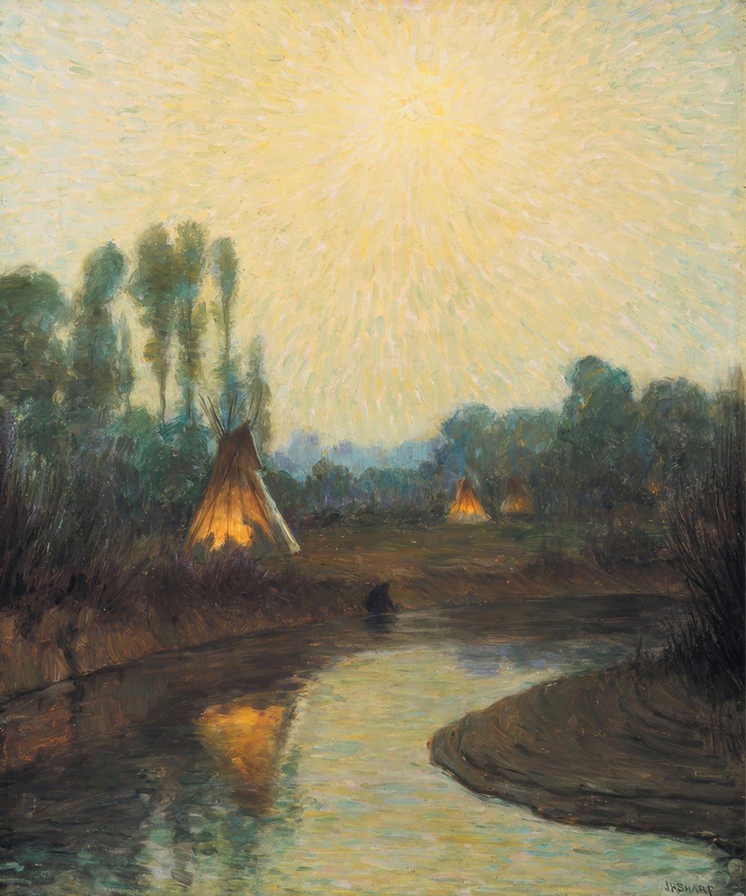 Varhainen kuunvalo, Crow Reservation tekijältä Joseph Henry Sharp