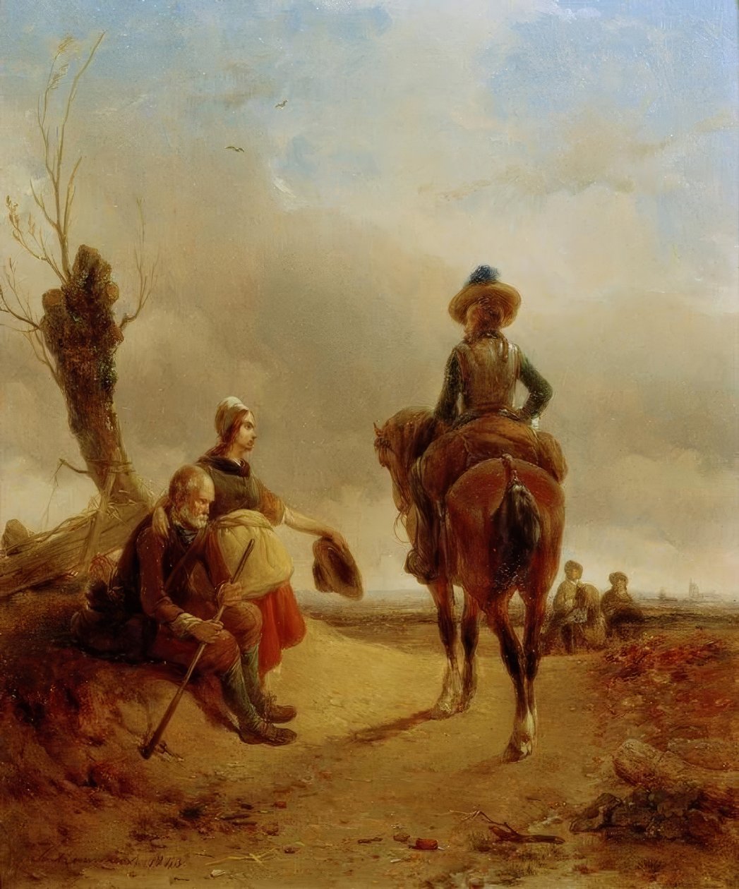 Maisema, jossa on barokkityylinen ratsastuskohtaus tekijältä Joseph Jodocus Moerenhout