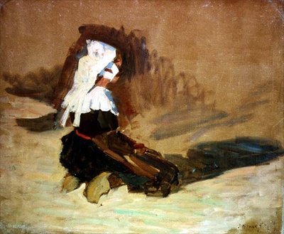 Polvistuva bretoni tyttö tekijältä Joseph Milner Kite