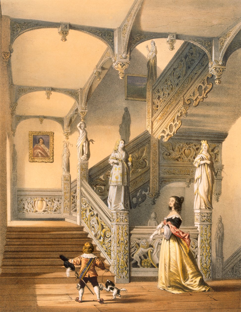 Grand Elizabethanin portaikko, Aldermaston, Berkshire. tekijältä Joseph Nash