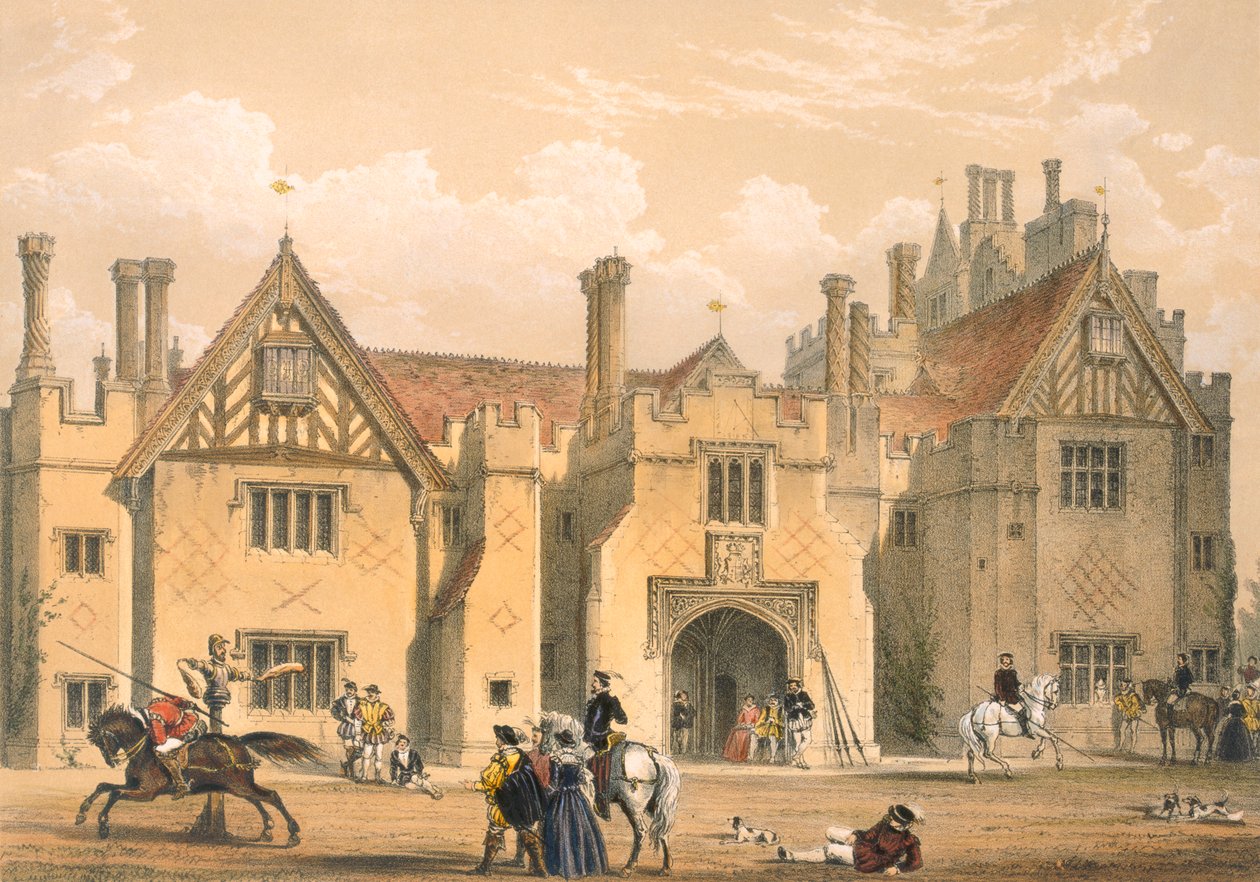 Turnausharjoittelu, Compton Wynyates, Warwick, 1600-luvun puoliväli. tekijältä Joseph Nash