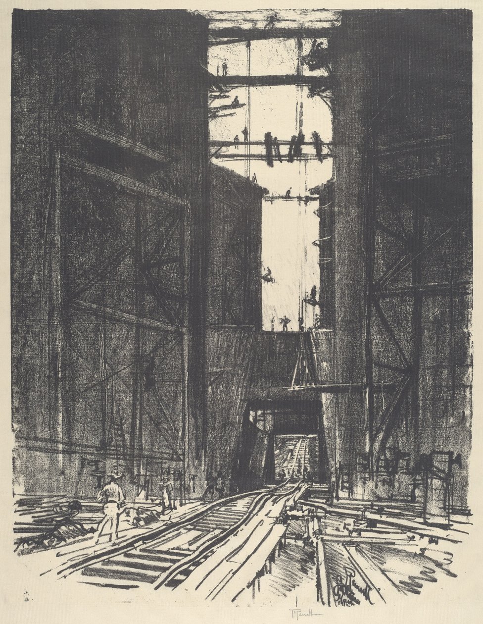 Gatunin lukon alaosassa, 1912. tekijältä Joseph Pennell