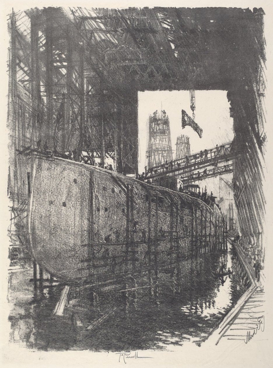 Taistelulaivan rakentaminen, 1917. tekijältä Joseph Pennell