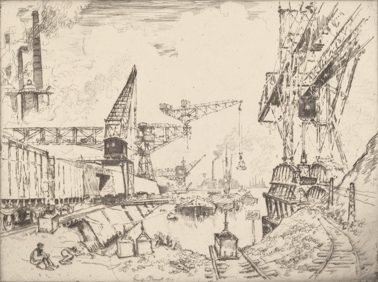 Nosturit Duisburgissa, 1910. tekijältä Joseph Pennell