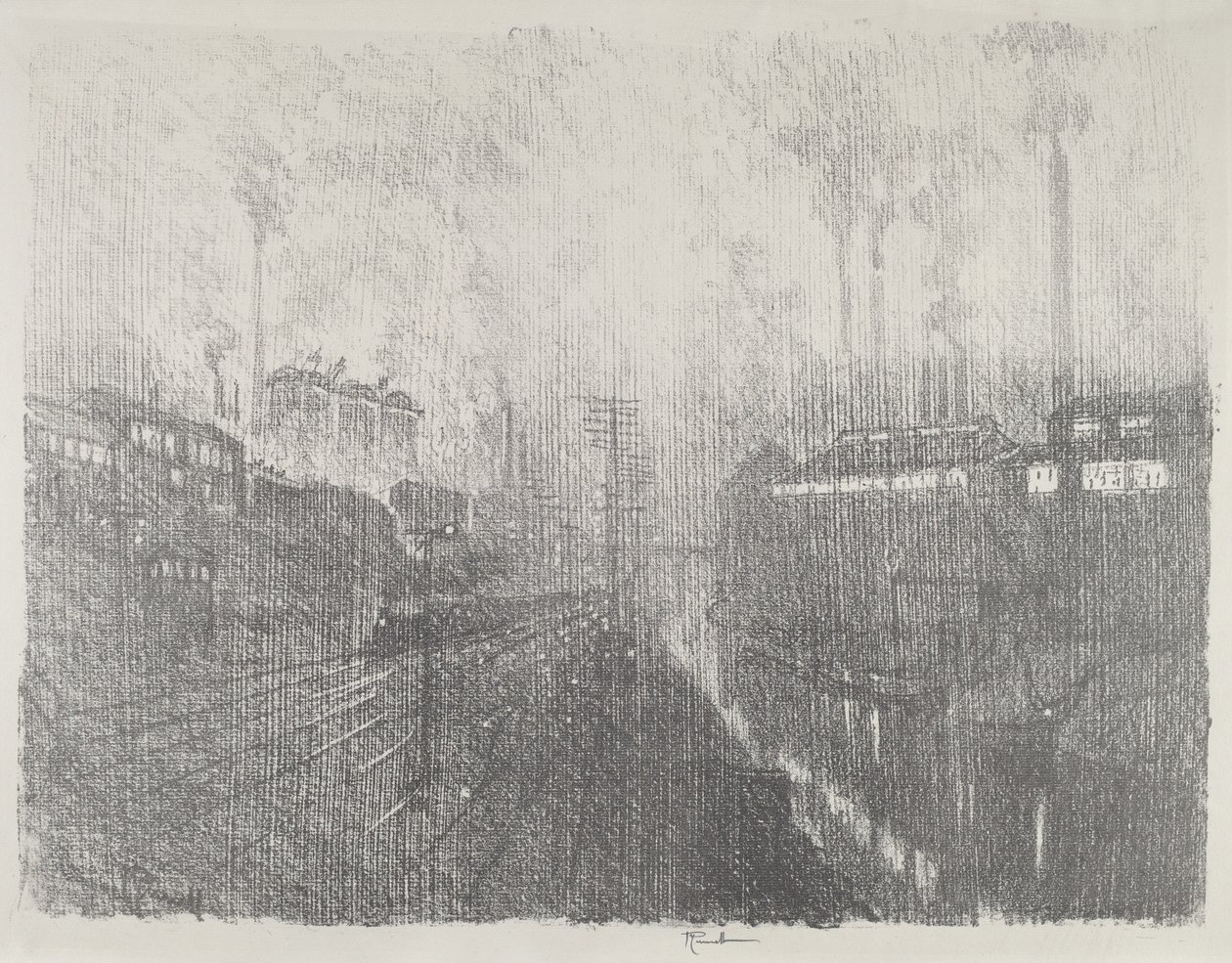 Ilta sotatarvikemaassa, 1916. tekijältä Joseph Pennell