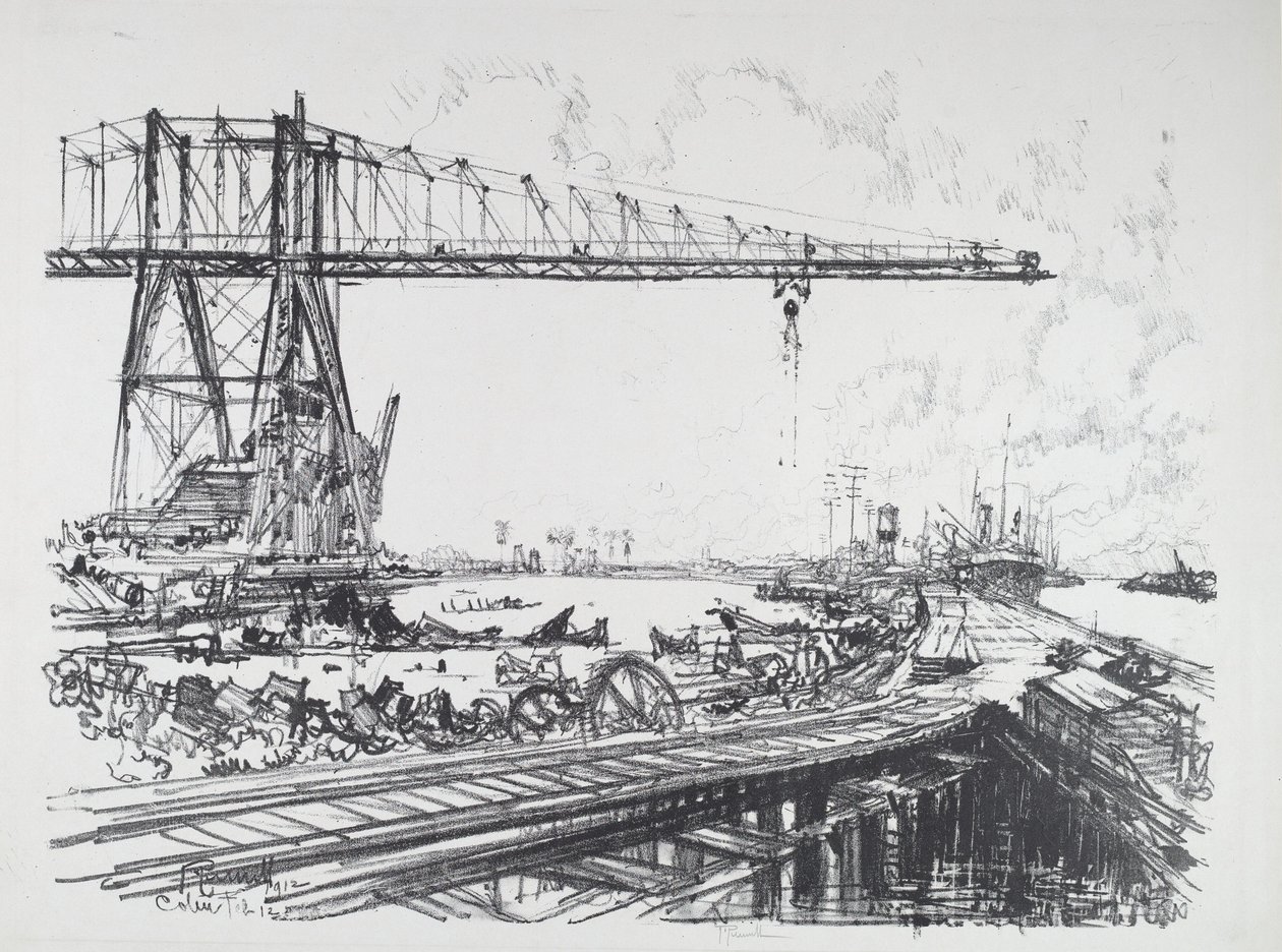 Ranskan kanava ja amerikkalaiset nosturit, 1912. tekijältä Joseph Pennell