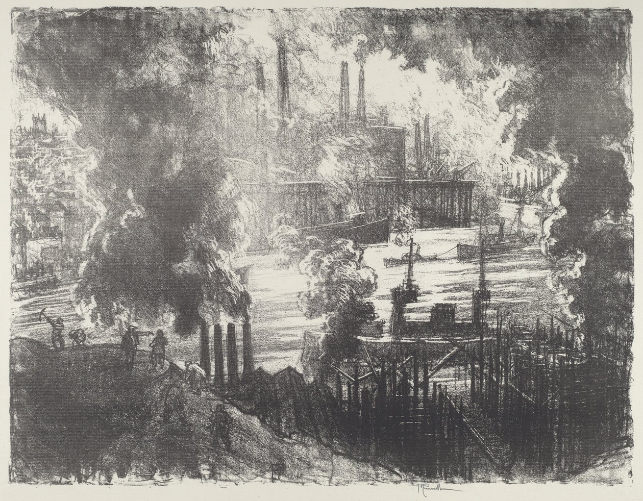 Sotatarvikejoki, 1916. tekijältä Joseph Pennell