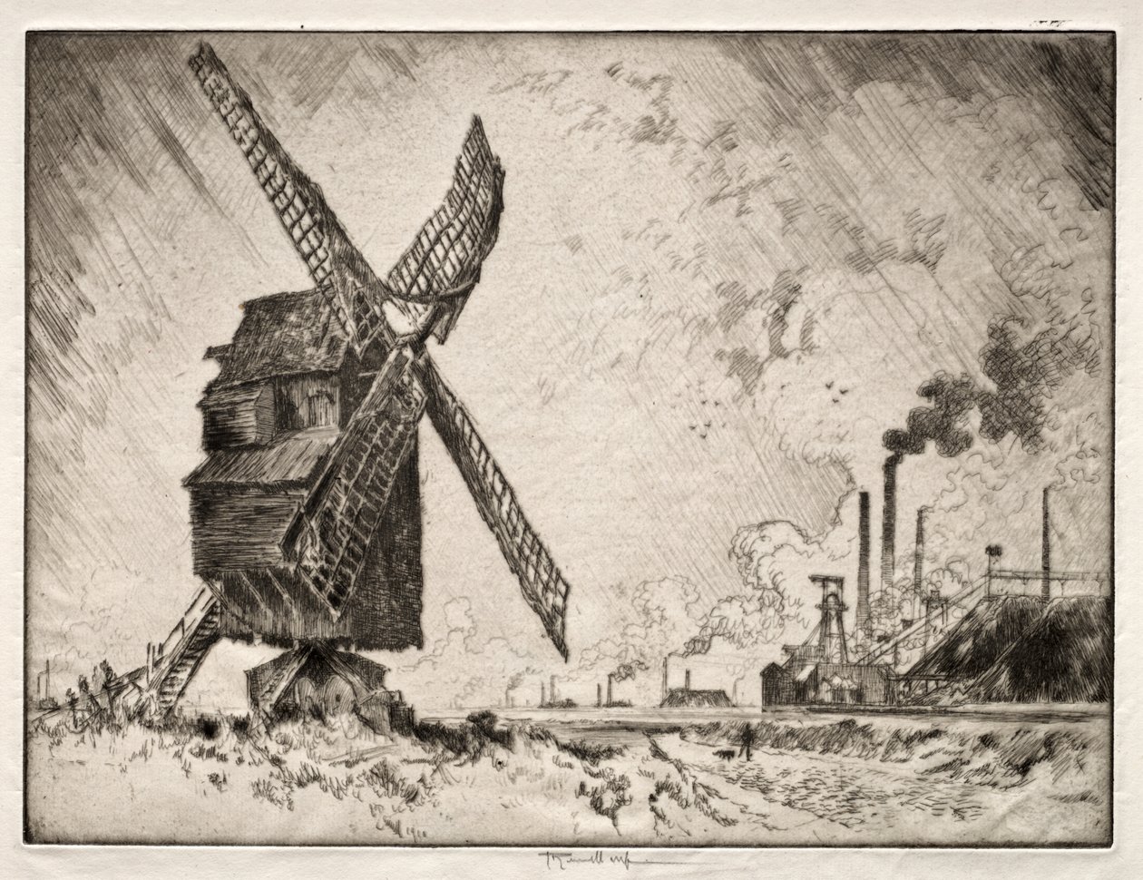 Old and New Mills, Valenciennes, Ranska tekijältä Joseph Pennell