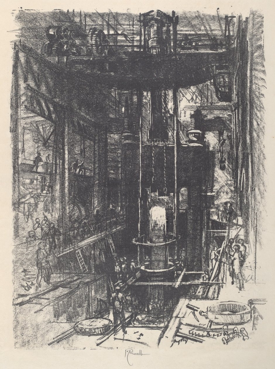 Aseen muotoileminen harkosta, 1917. tekijältä Joseph Pennell