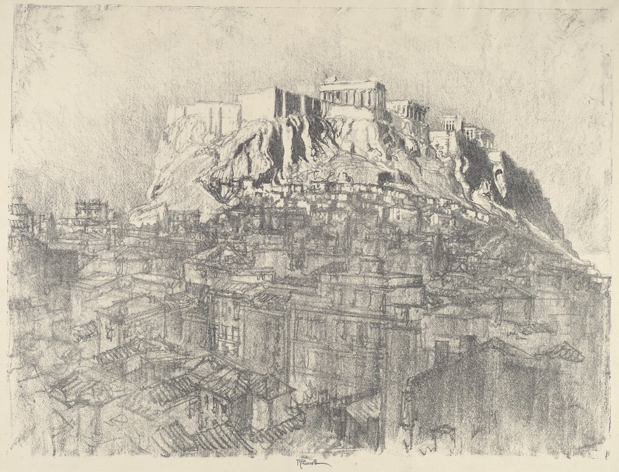 Auringonnousu Akropoliin yllä, 1913. tekijältä Joseph Pennell