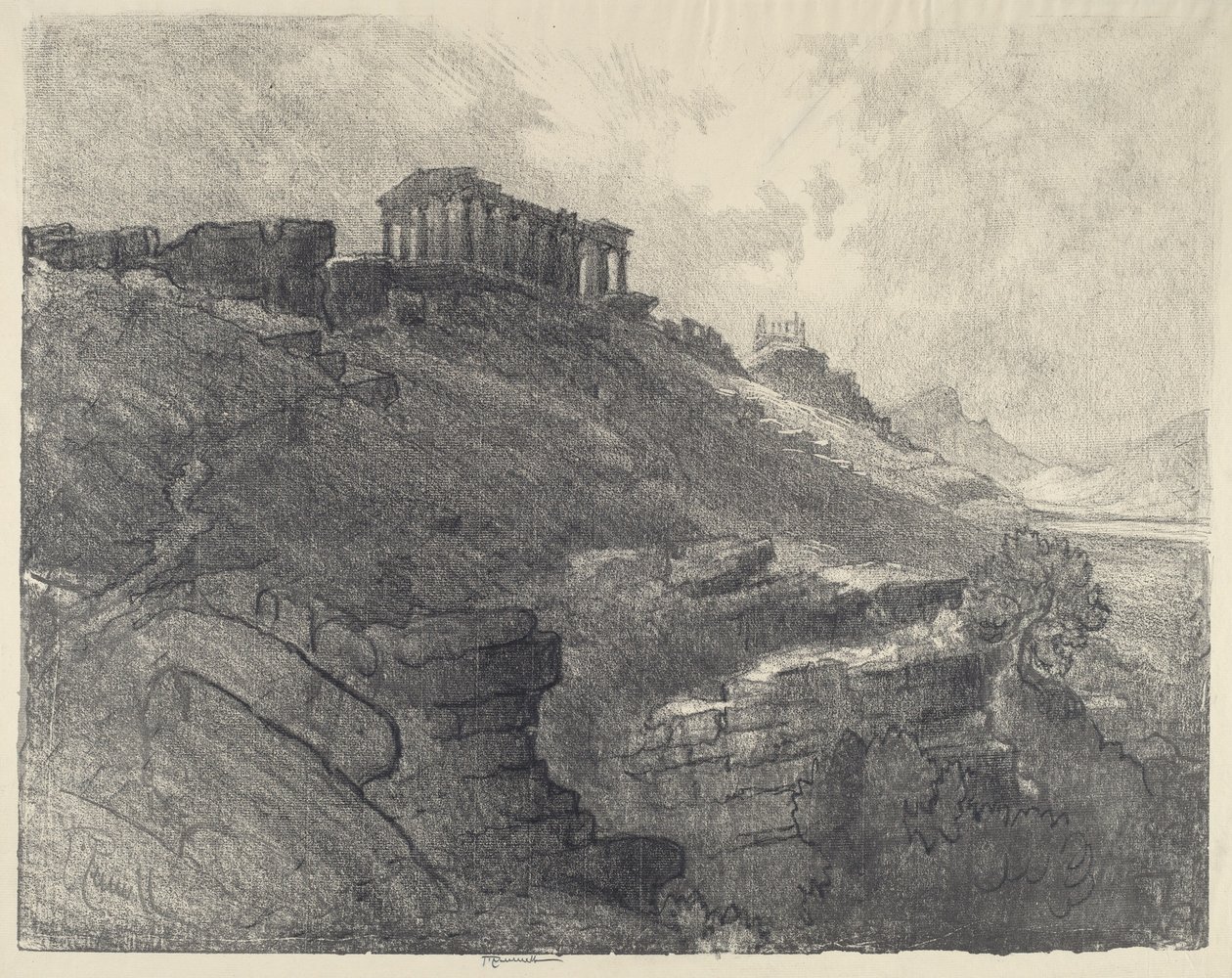 Temppelit seinällä, Girgenti, 1913. tekijältä Joseph Pennell