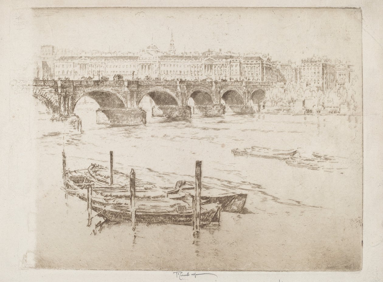Waterloo Bridge ja Somerset House tekijältä Joseph Pennell