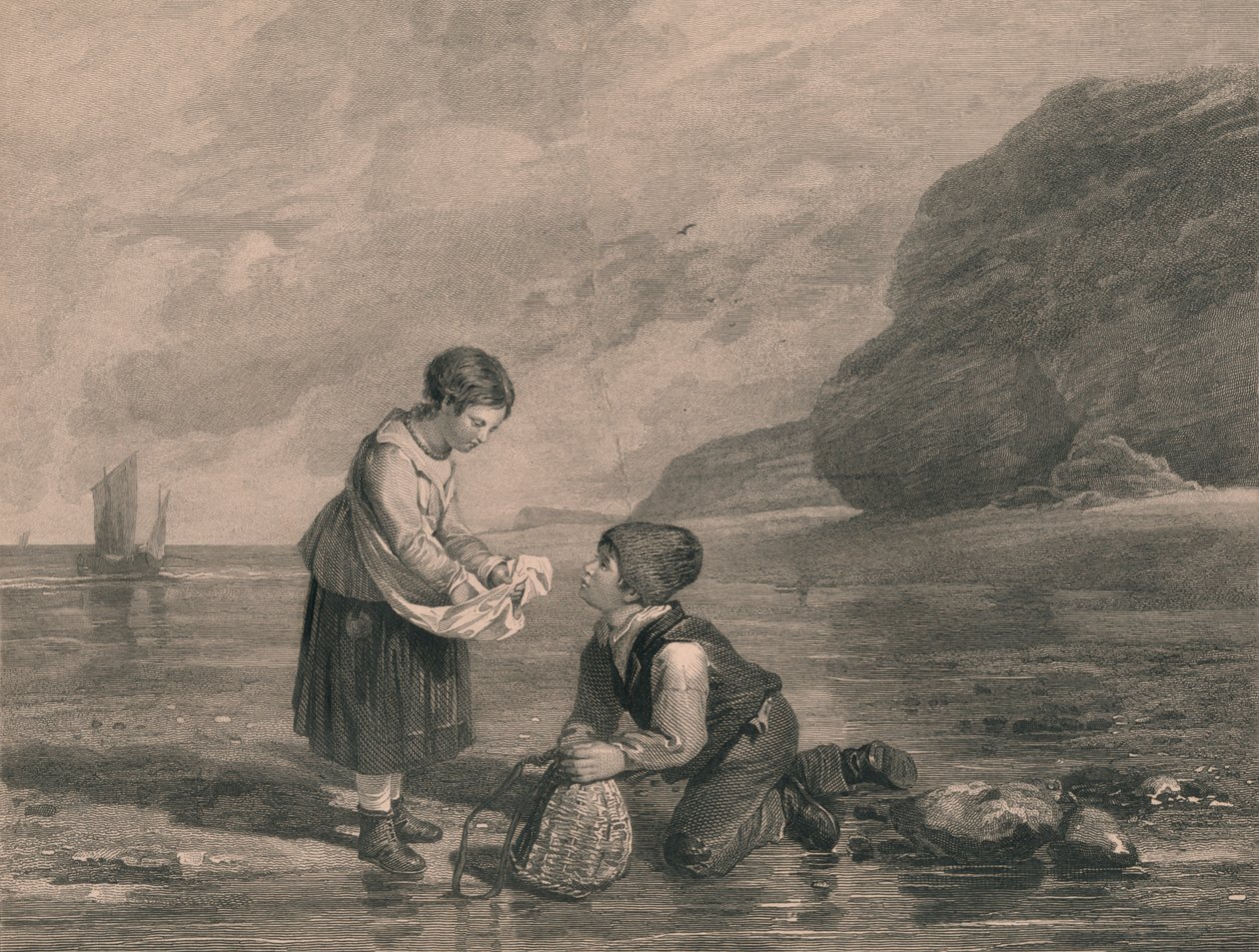 "Young Shrimp Catchers", 1800-luvun alku. tekijältä Joseph Phelps