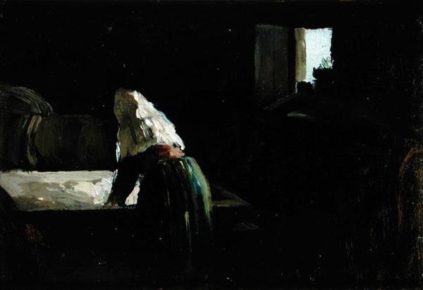 Nainen pesemässä (öljy paneelissa) tekijältä Joseph Stella