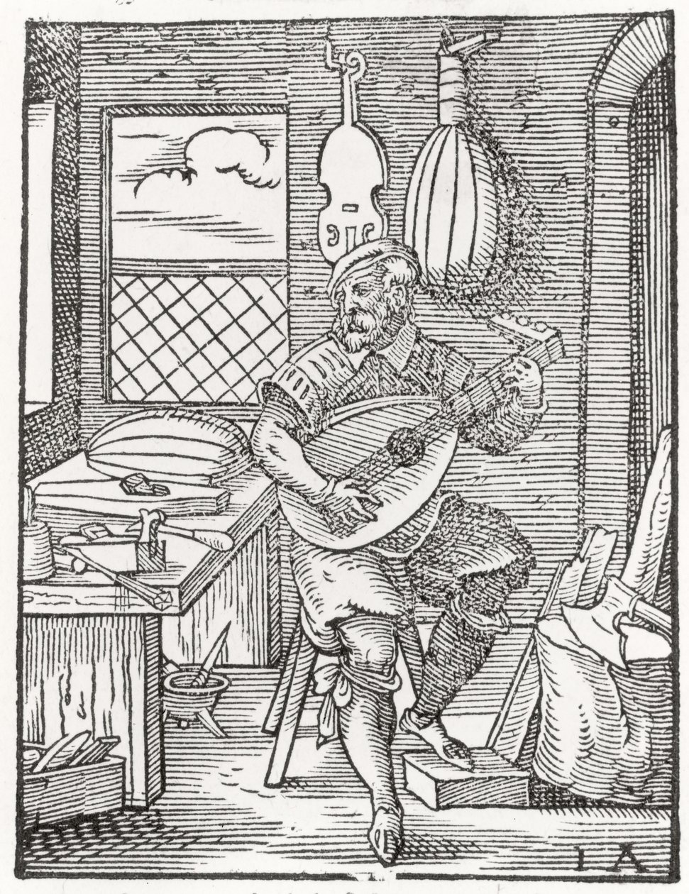 Instrumenttivalmistajan työpaja, n. 1570 tekijältä Jost Amman