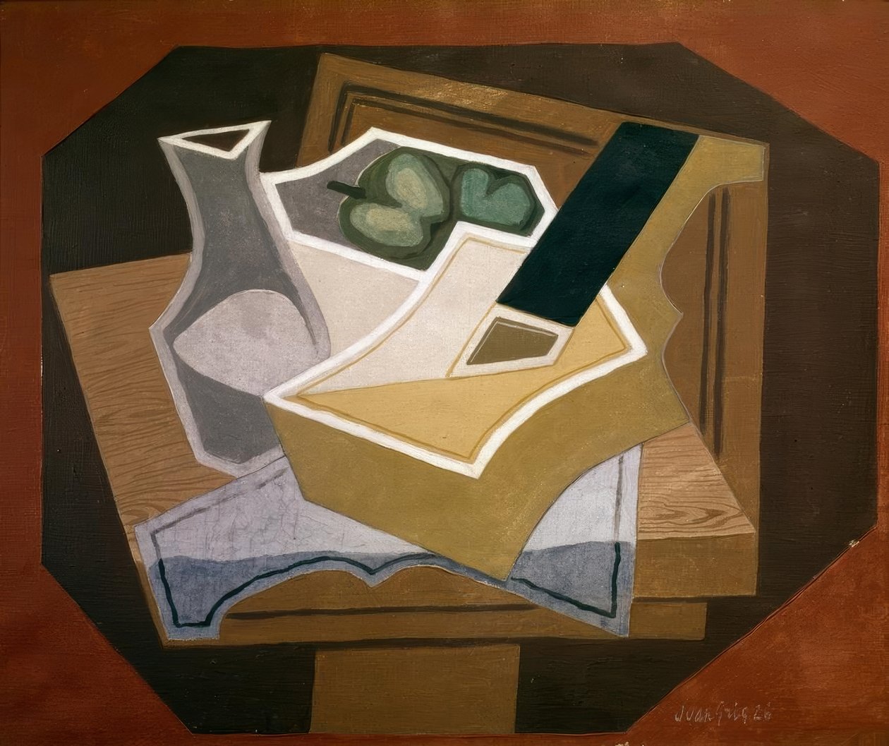 Kitara, pommes ja karaffe tekijältä Juan Gris
