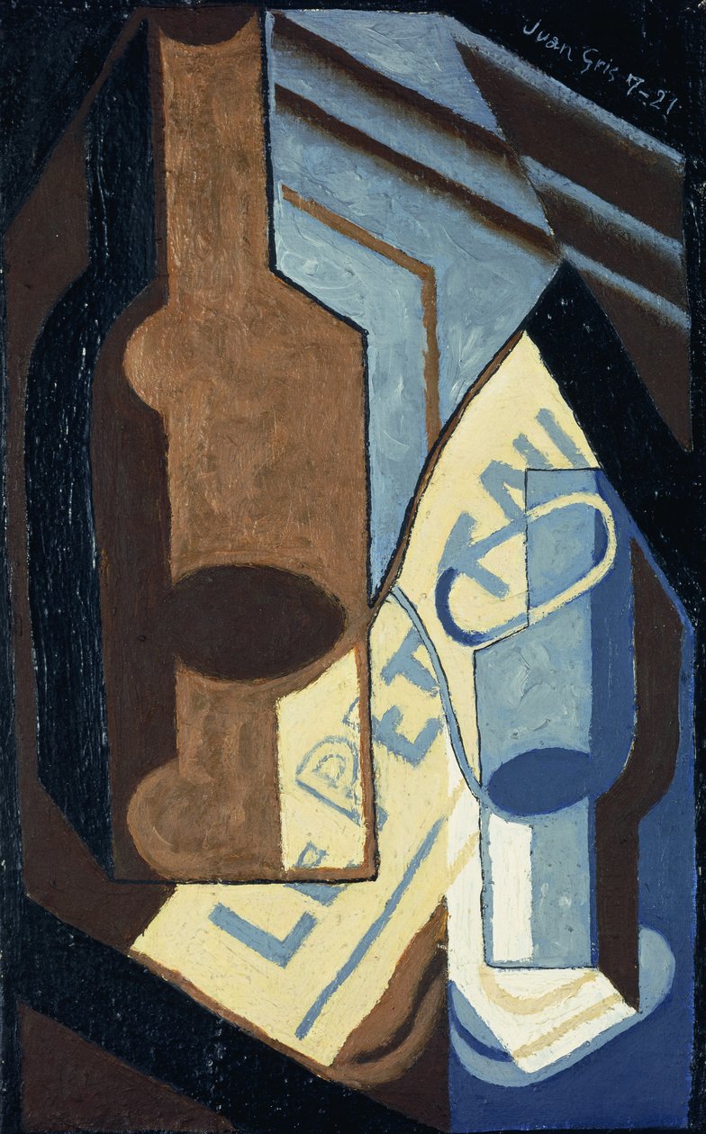 Pullo ja lasi; Pullo ja lasi, 1921 tekijältä Juan Gris