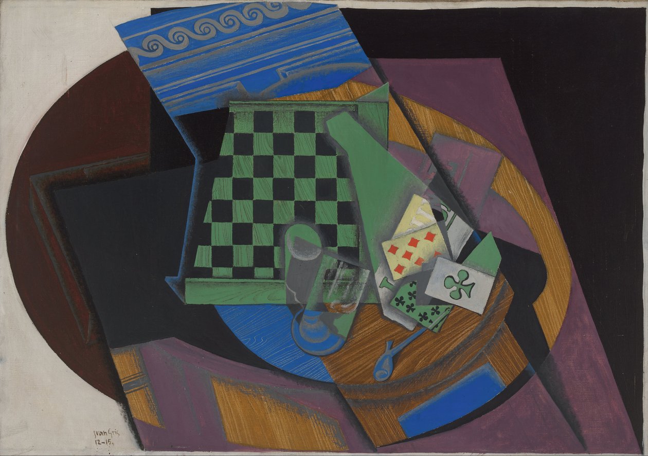 Shakkilauta ja pelikortit, 1915 tekijältä Juan Gris