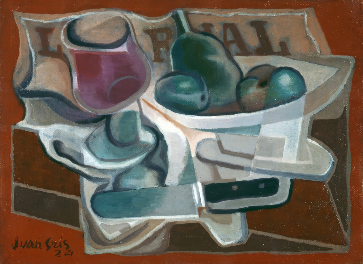 Hedelmäkulho ja lasi tekijältä Juan Gris