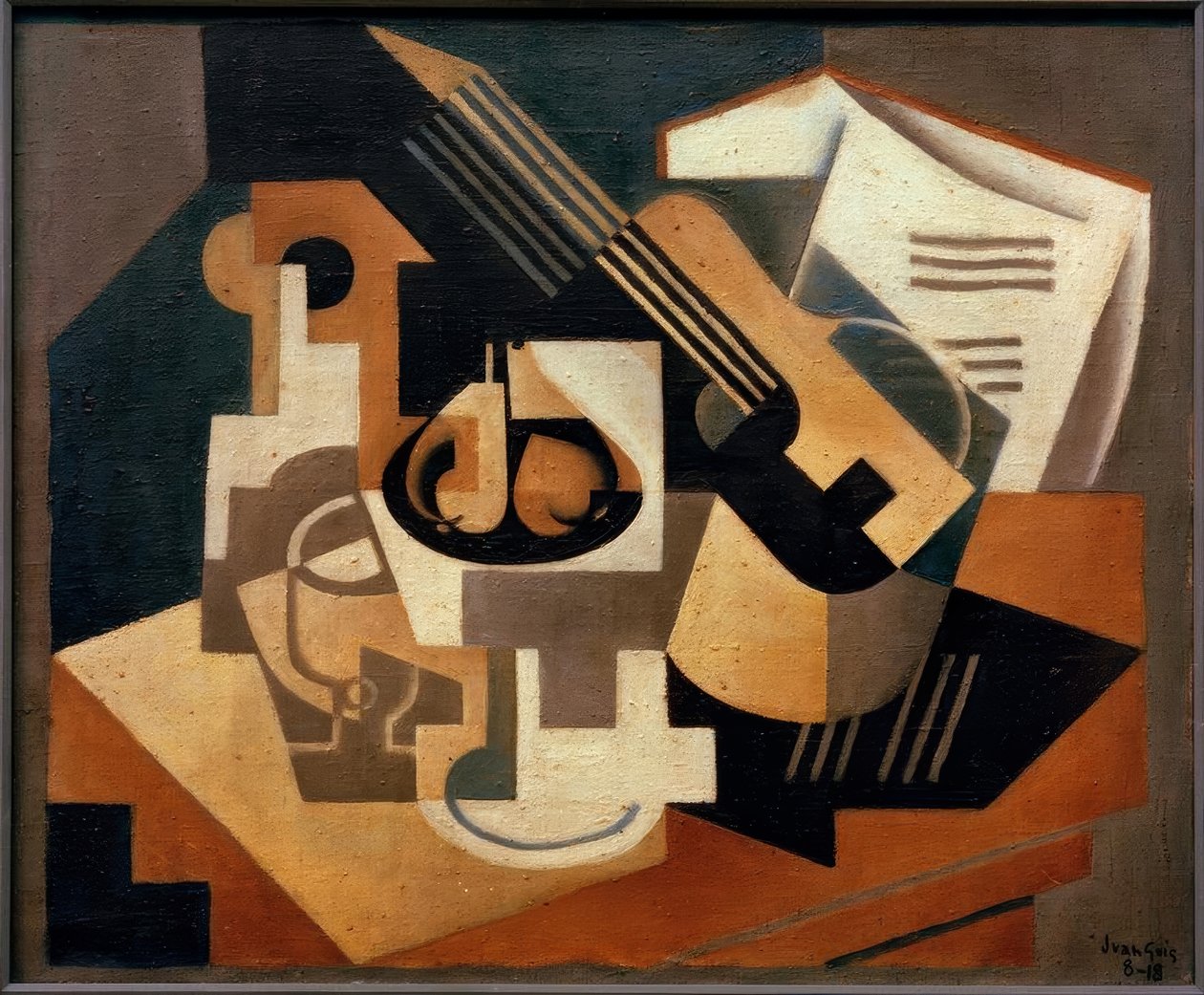 Kitara ja hedelmäkulho tekijältä Juan Gris