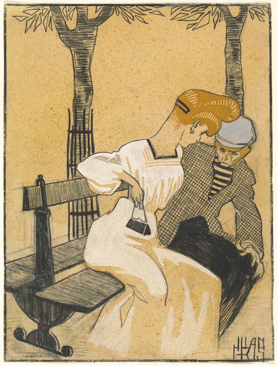 Mies ja nainen penkillä tekijältä Juan Gris