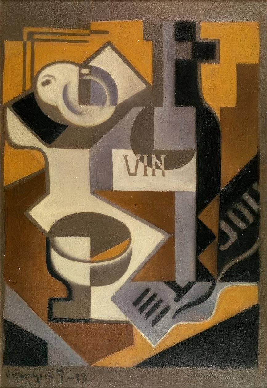 Asetelma viinipullon kanssa tekijältä Juan Gris