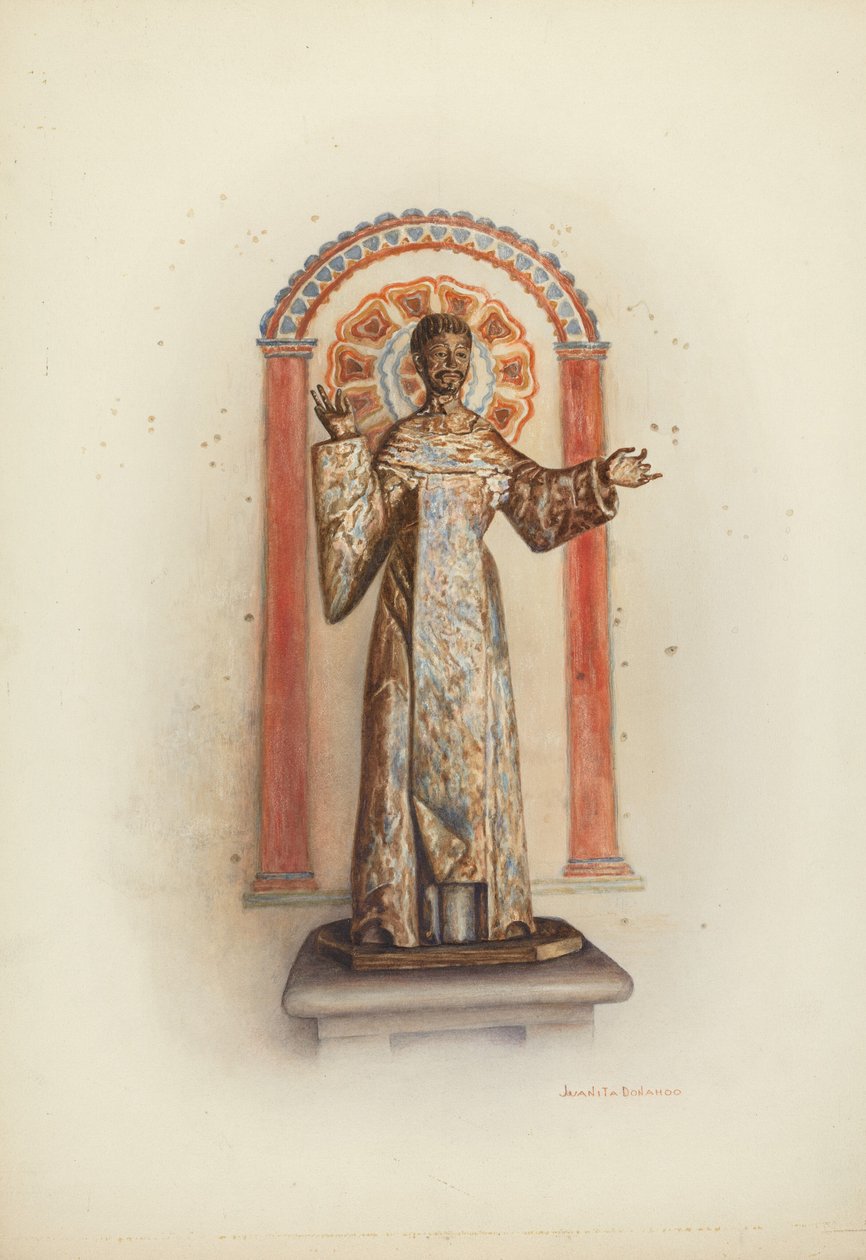 Santon patsas luultavasti St. Dominic, 1941. tekijältä Juanita Donahoo