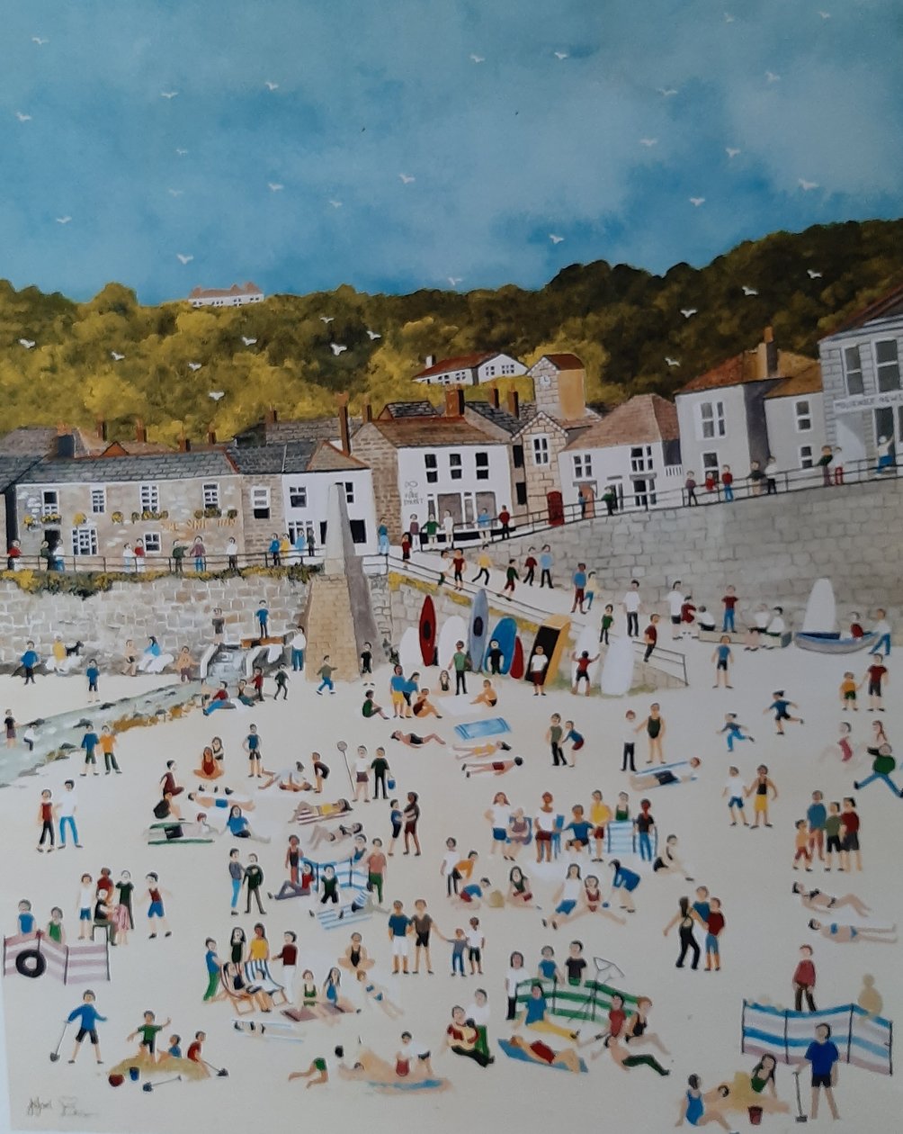 Mousehole Beach, 2018 (guassi paperille) tekijältä Judy Joel