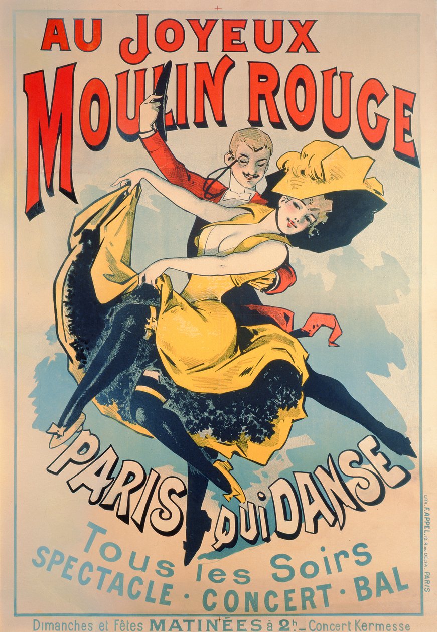 Paris Dancing at Merry Moulin Rouge, noin 1890 tekijältä Jules Cheret