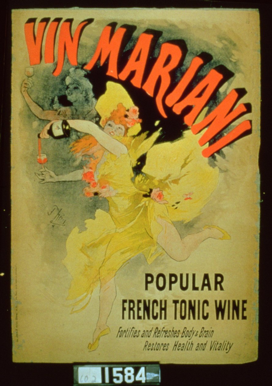 Juliste, jossa mainostetaan "Mariani Wine, suosittu ranskalainen tonic-viini". tekijältä Jules Cheret