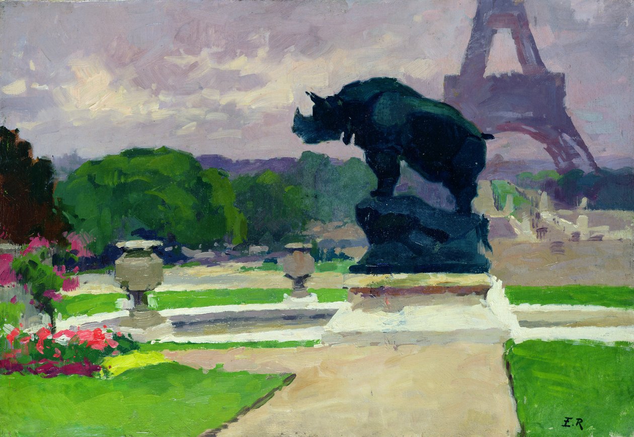 Jacquemartin Trocadero Gardens and the Rhinoceros tekijältä Jules Ernest Renoux