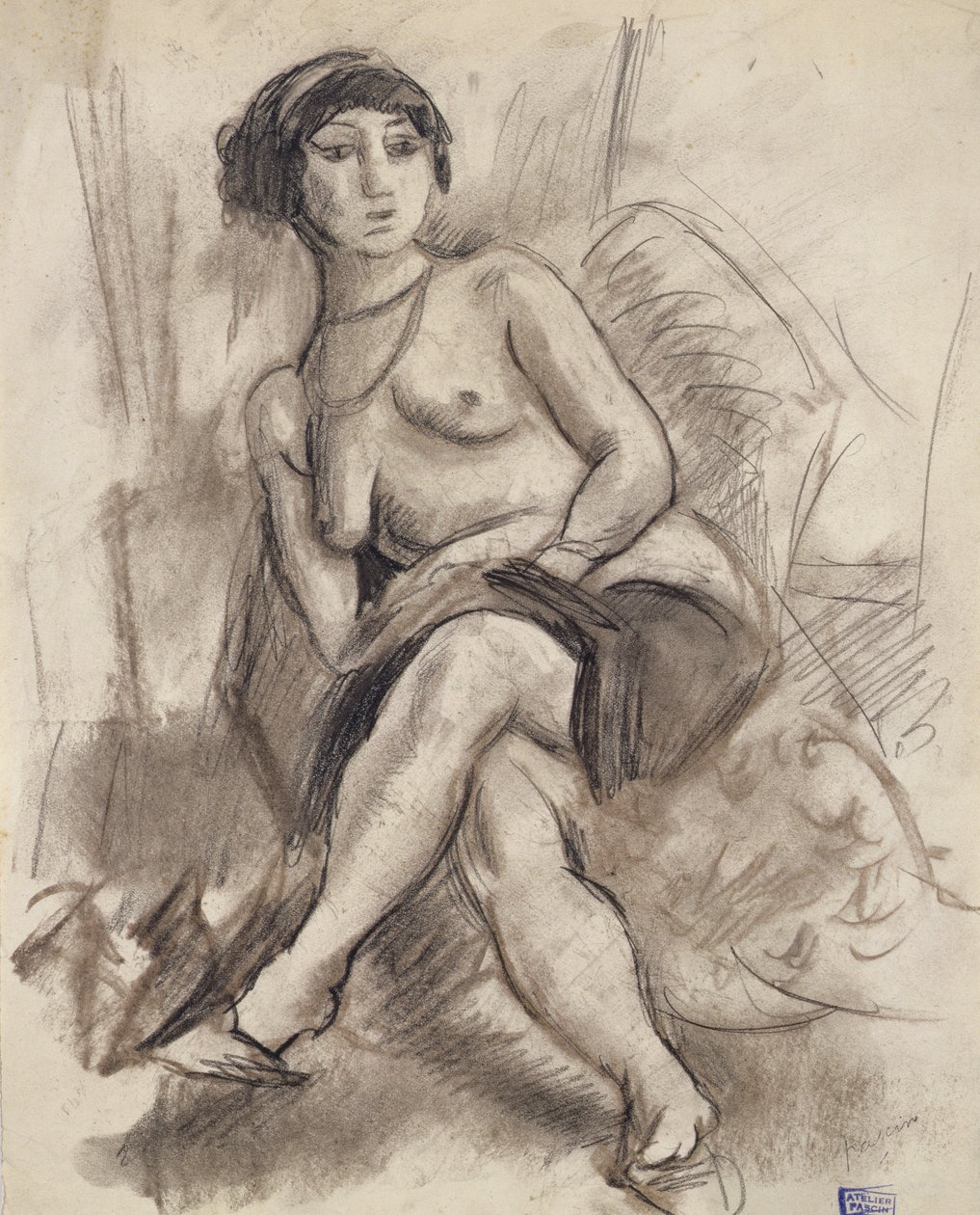 Istuva alastonmalli tekijältä Jules Pascin