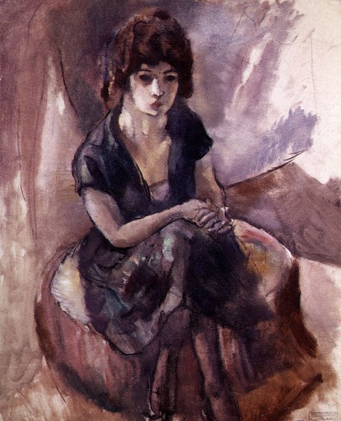 Istuva nuori nainen (öljy kankaalle) tekijältä Jules Pascin