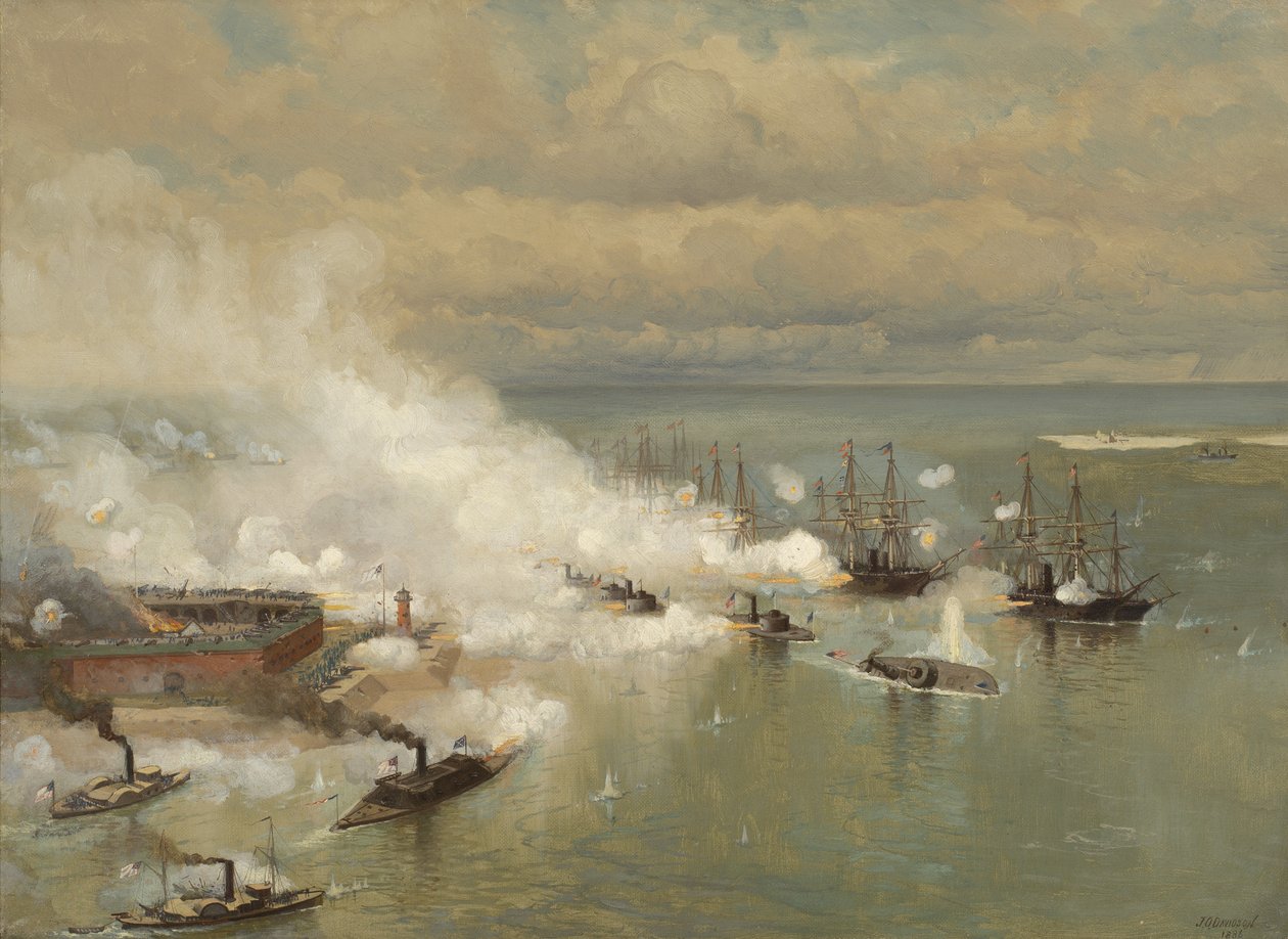 Battle of Mobile Bay, Alabama, 1886 (öljy pellavalle) tekijältä Julian Oliver Davidson
