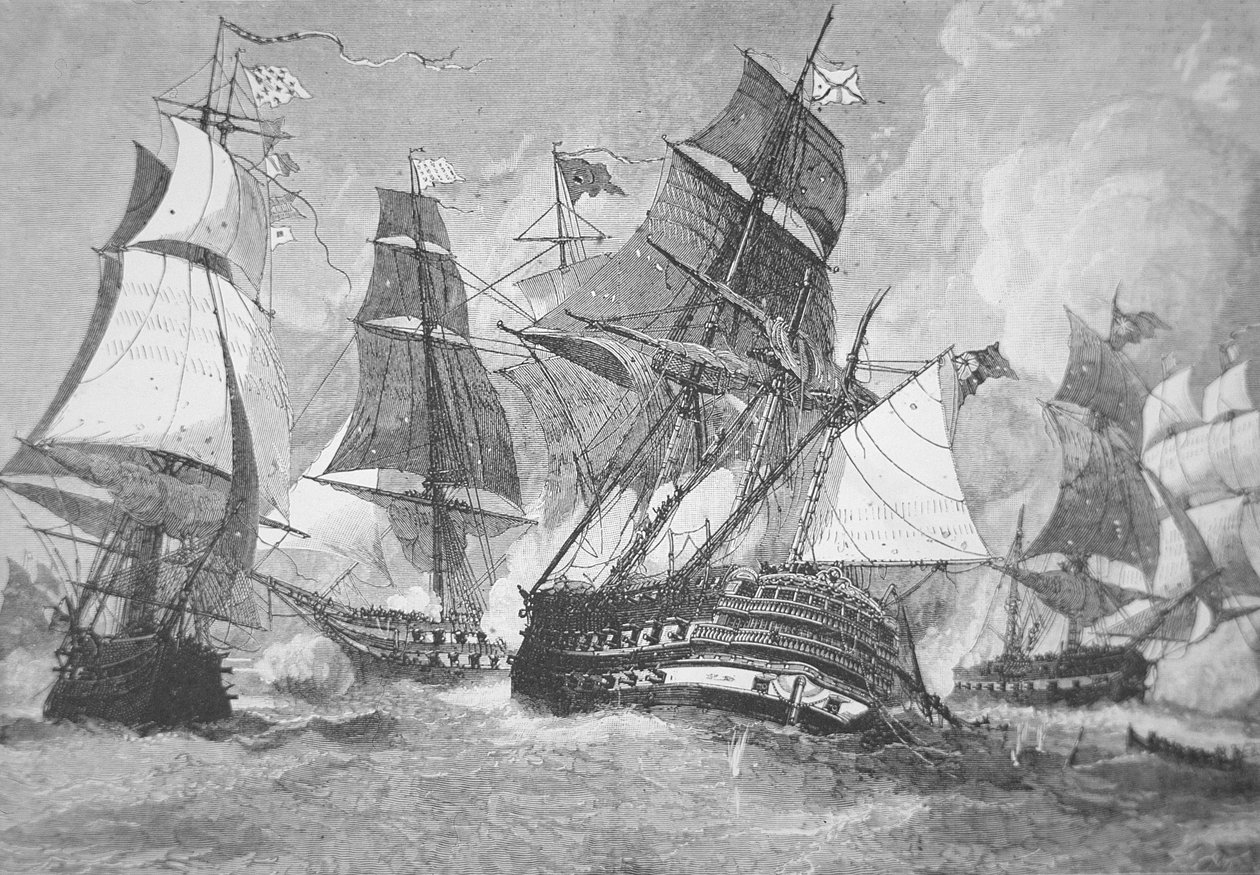 Chesapeake Bayn taistelu (litho) tekijältä Julian Oliver (after) Davidson