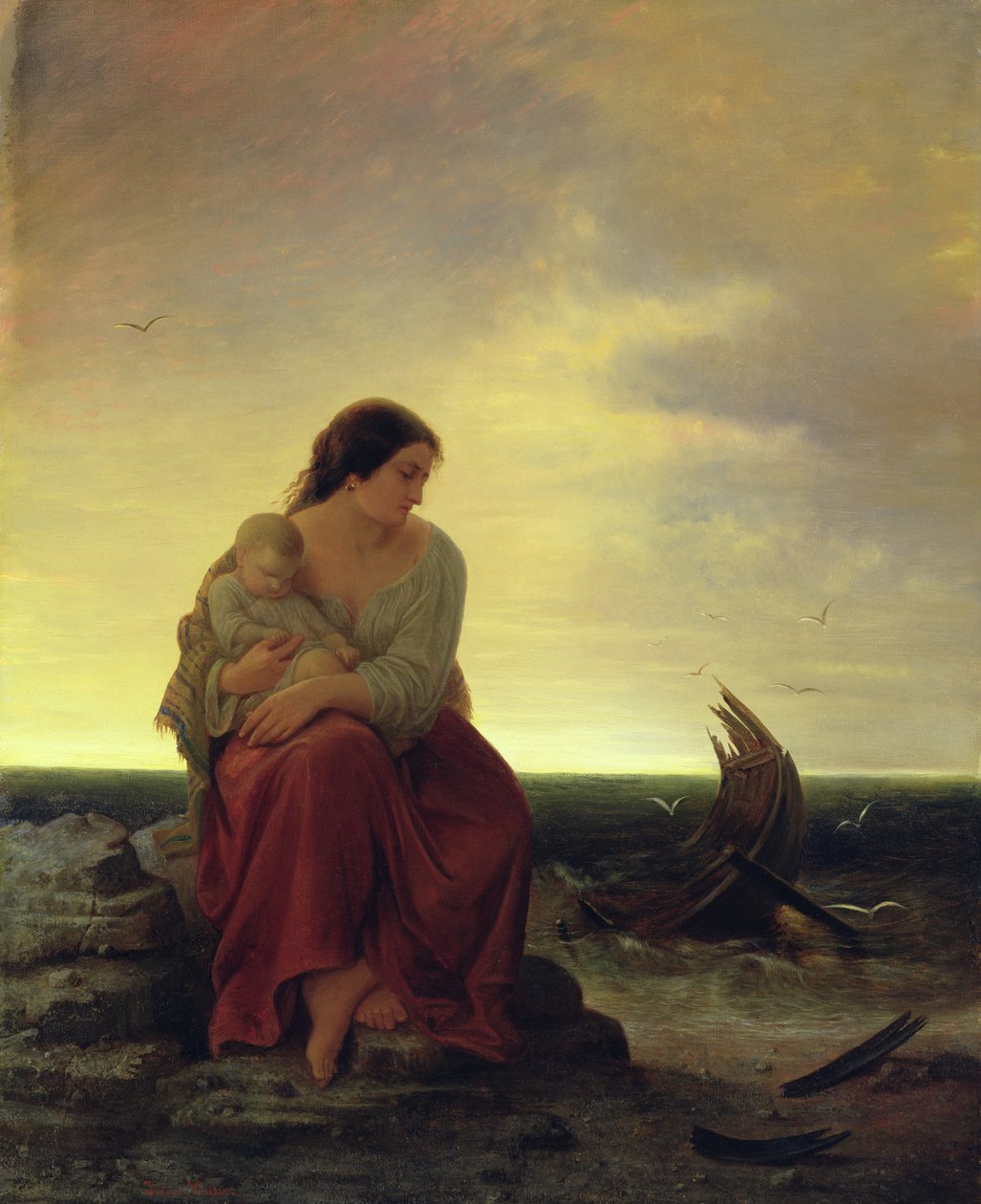 Kalastajan vaimo surra rannalla tekijältä Julius Muhr