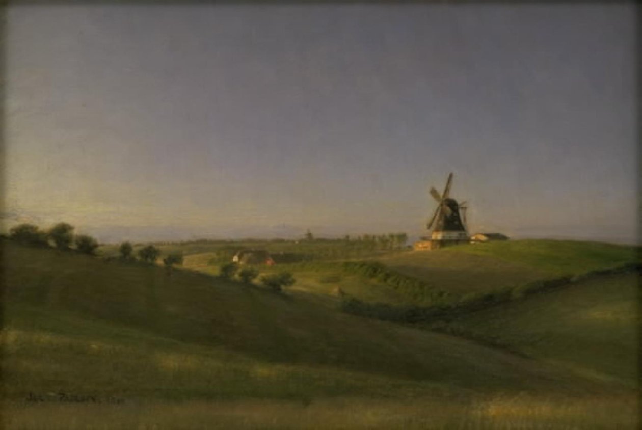 Maisema Koldingissa Jyllannissa auringonlaskun aikaan tekijältä Julius Paulsen