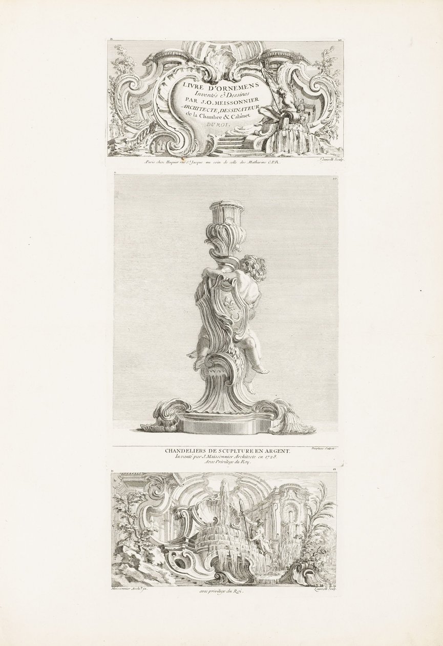 Kirjat DOrnemens Inventés und Dessines, kirjoittanut J.A.Meissonnier Arkkitehti, huoneen suunnittelija ja ... tekijältä Juste Aurèle Meissonnier