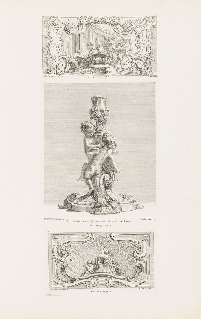 Ornamenttipaneeli, joka kuvaa Hélènen sieppausta, pl. 24 teoksessa Juste-Aurèle Meissonnier tekijältä Juste Aurèle Meissonnier