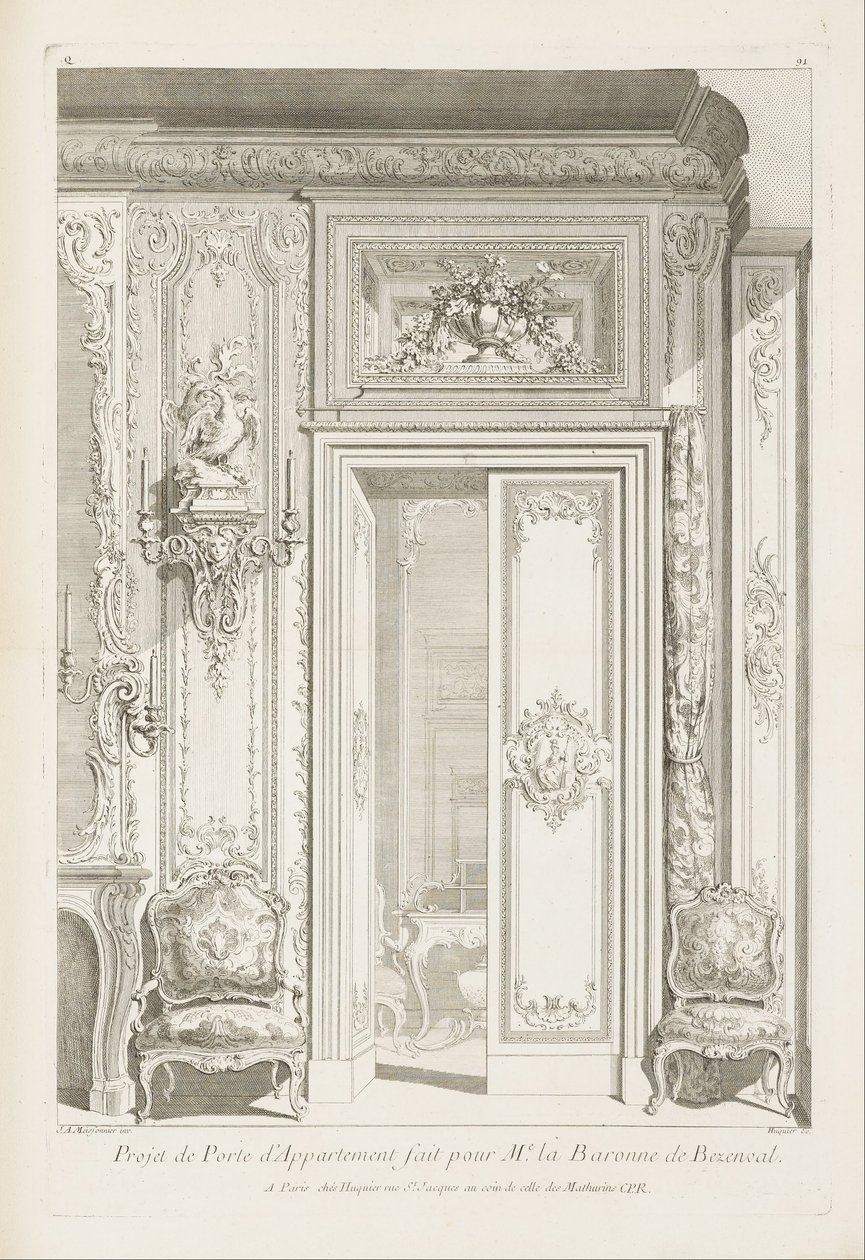Apartment Door Project tehty M.e la Baronne de Bezenvalille.; Oven projekti Madame de ... tekijältä Juste Aurèle Meissonnier