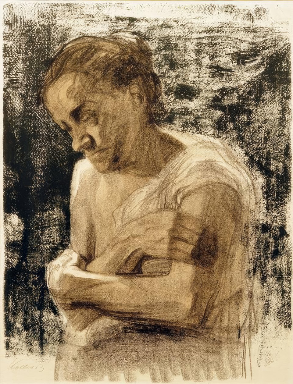 Halbfigur einer Frau mit verschränkten Armen tekijältä Käthe Kollwitz