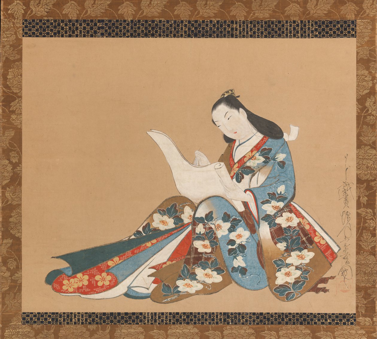 Courtesaani kirjoittaa kirjettä, n. 1715. tekijältä Kaigetsudō Doshin