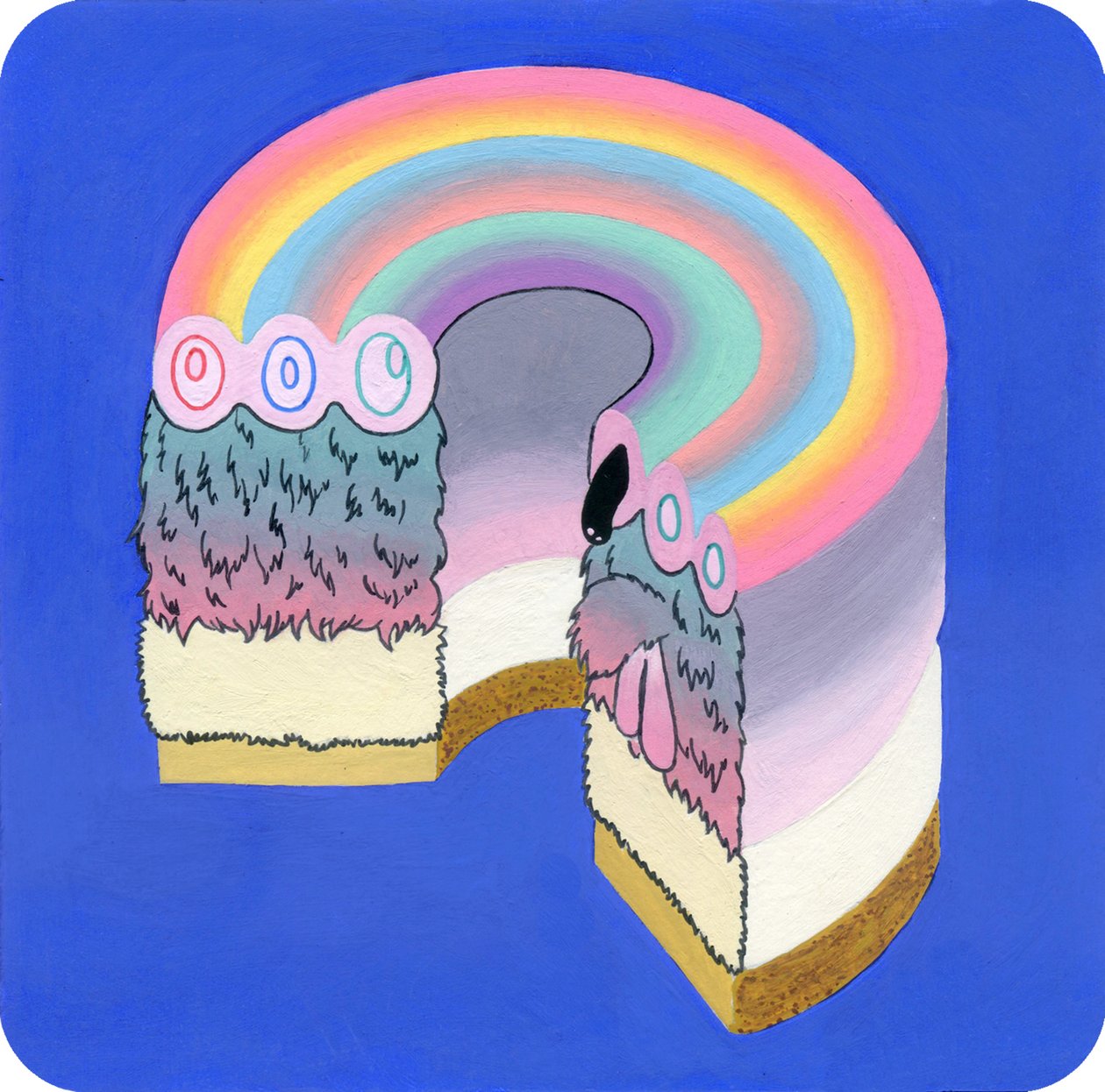 Fuzzcake, 2017 (sekoitettu media paperille) tekijältä Kam Tsz