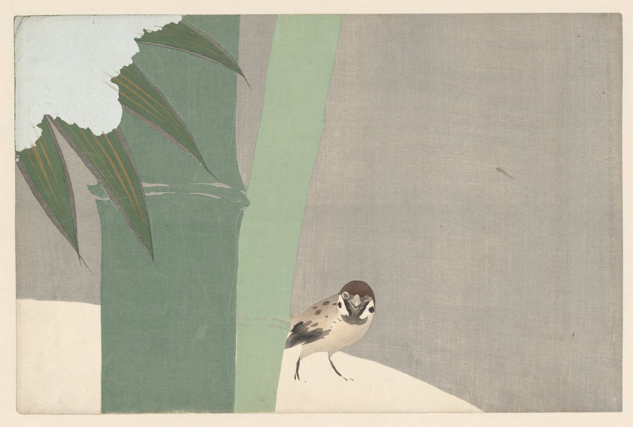 Bambu lumessa, 1909 (puupainatus) tekijältä Kamisaka Sekka